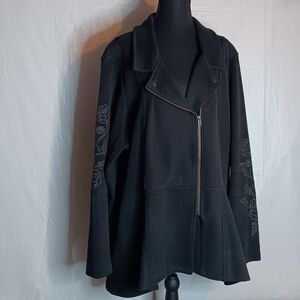 Harley Davidson Womens 3W Black Roses Biker Zip Peacoat